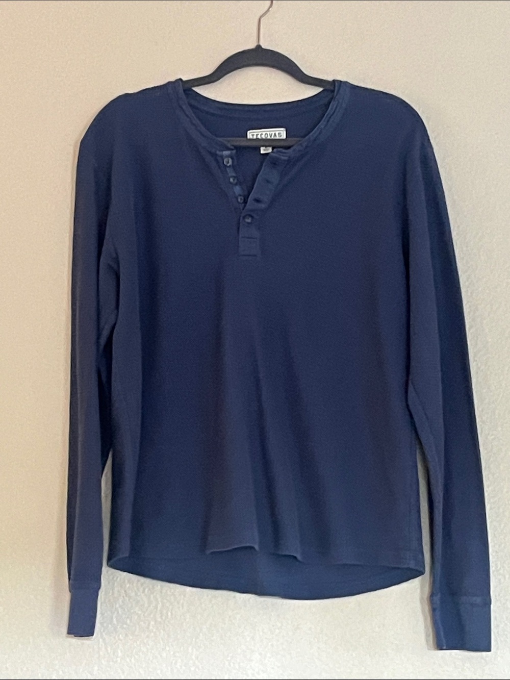 Tecovas Men's Long-Sleeve Henley Shirt - Blue, Size Medium, Flaw